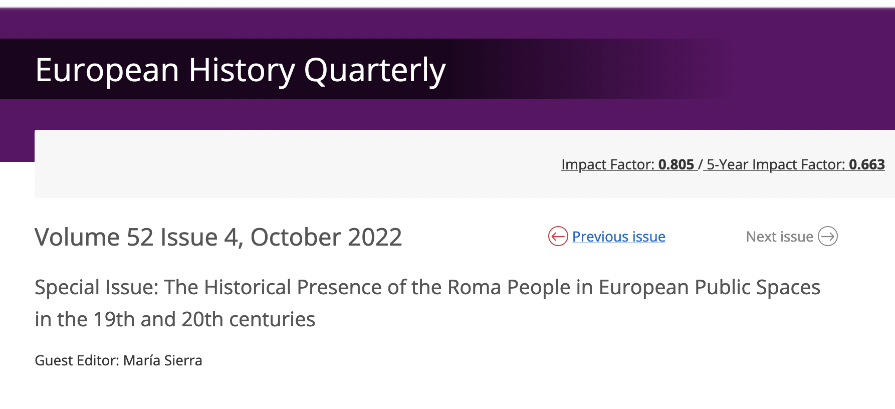 "The Historical Presence of the Roma People in European Public Spaces in the 19th and 20th centuries", BESTROM's Special Issue in European History Quarterly